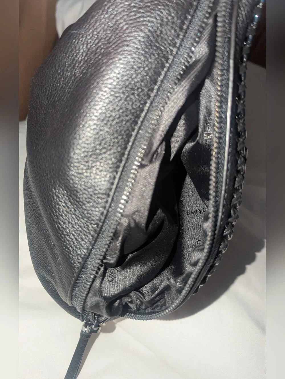 Calvin Klein Samira Black Leather Hobo Bag with Red Floral Embroidery NWT